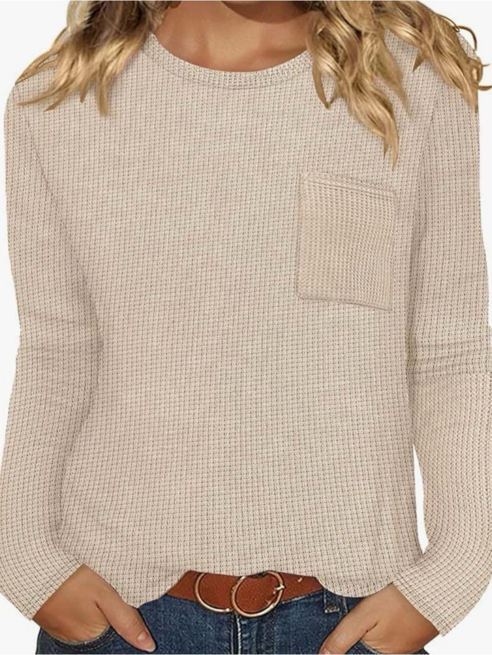 Women’s Waffle Knit Pocket Sweater - Cream